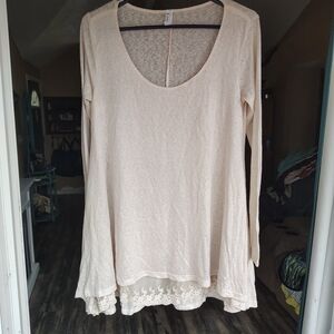 Heath Ceramics Cream Long Sleeve Top with Lace Hem